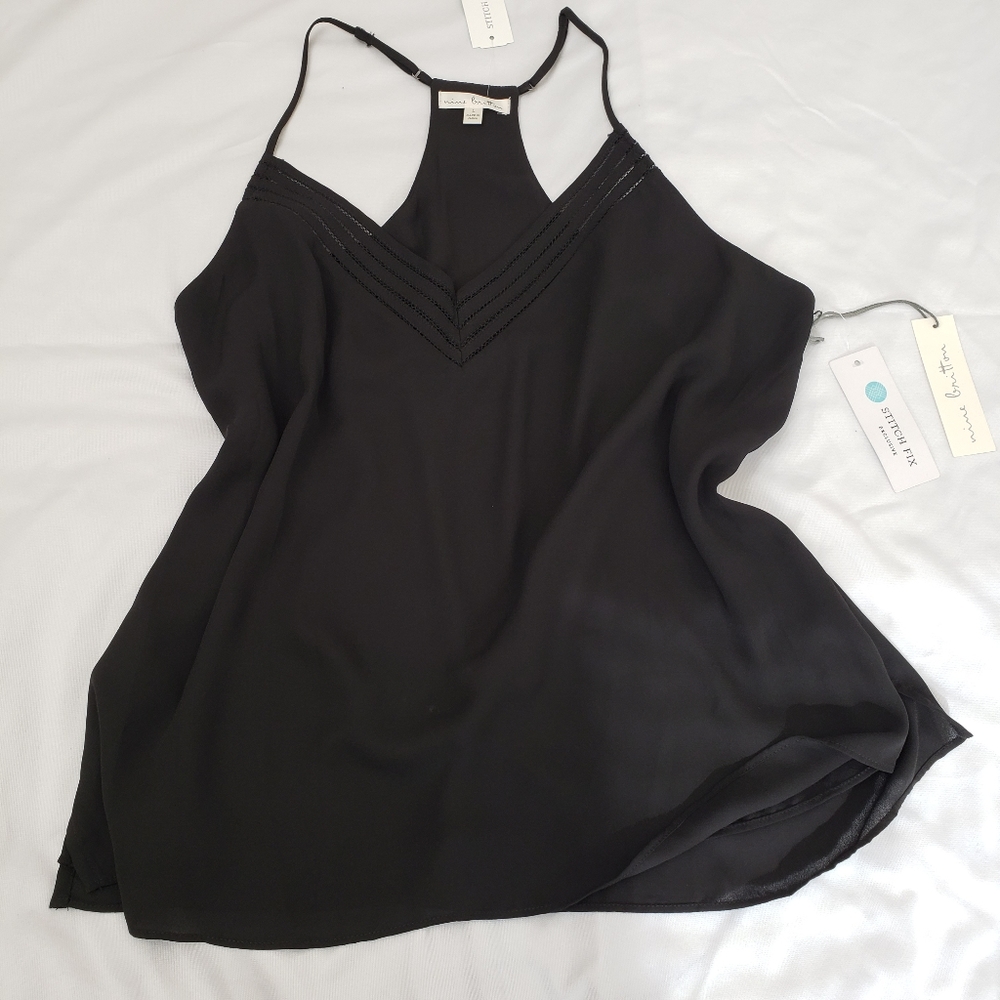 Elegant Mesh Detail Cami - NWT Nine Britton Black Tank Top Lined, Size Large